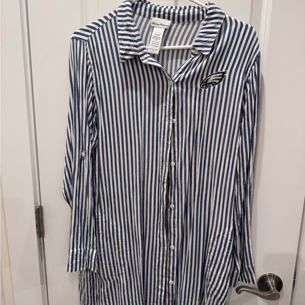 Philadelphia Eagles Blue and White Striped Button-Up Shirt